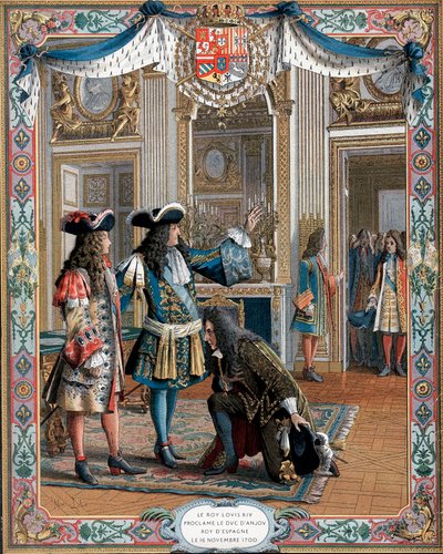 Ludvig XIV proklamerer hertug dAnjou til konge af Spanien, arvefølgekrig, 1700 1800-tallet af Unbekannt