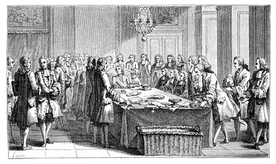 Ludvig XV underskriver den nye traktat, 1757, 1885 af Unbekannt