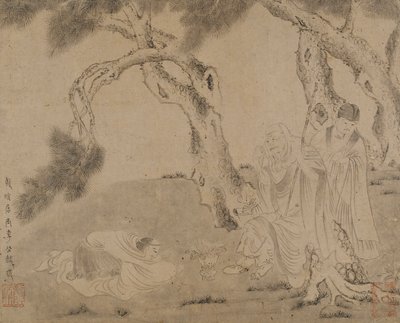 Luohan, tjener og tilbeder under fyrretræer, Yuan- eller Ming-dynastiet, 1279-1644. af Unbekannt