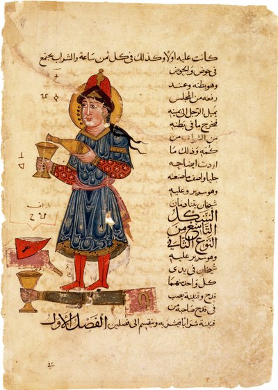 Maskinskænkning af vin. Fra: The Book of Knowledge of Genious Mechanical Devices af Al-Jazari af Unbekannt