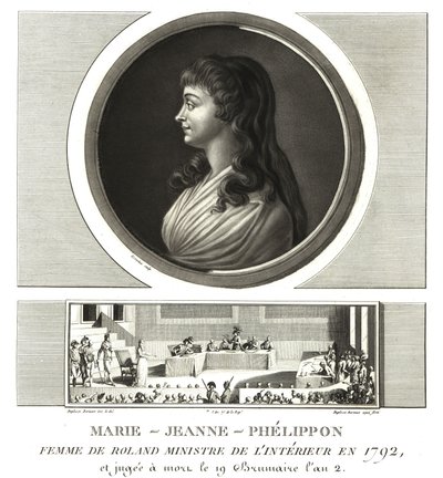 Madame Roland eller Marie-Jeanne Phelippon (1754-1793), Girondist, sammen med sin mand Jean-Marie Roland de la Platiere af Unbekannt
