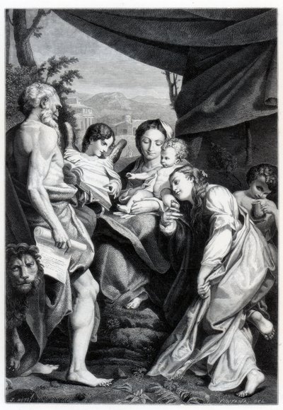 Madonna og barn med Sankt Hieronymus og Maria Magdalena Dagen, 1525-1528 1870 af Unbekannt
