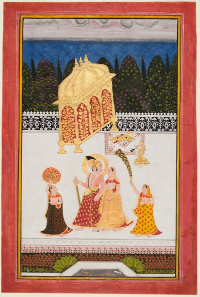 Maharana Ari Singh c. 1761-73 og hans gemalinde på en terrasse, ca. 1761. af Unbekannt