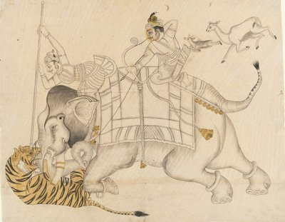 Mahrao Shatru Salli 1866-89 Jagt på en tiger, ca. 1866-89. af Unbekannt