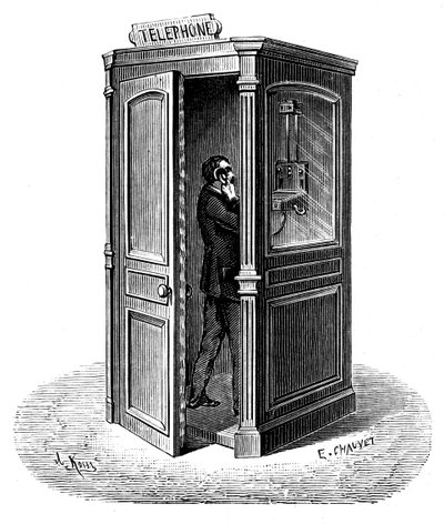 Foretage et opkald fra en telefonboks, 1888 af Unbekannt