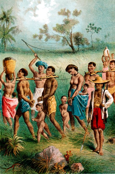 Mandlige, kvindelige og børnefanger drevet til slaveri af arabiske slavehandlere, c1875 af Unbekannt