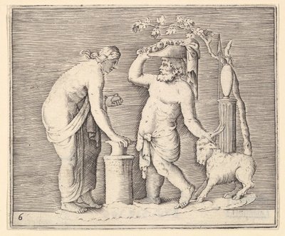 Mand og kvinde, der ofrer en ged, udgivet ca. 1599-1622. af Unbekannt