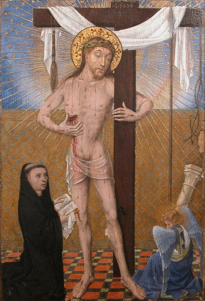 Man of Sorrows med knælende donor, fjerde kvartal 1400-tallet med moderne tilføjelser. af Unbekannt