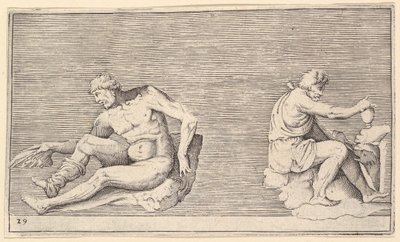 Mand med vinge, mand med vase og hund, udgivet ca. 1599-1622. af Unbekannt