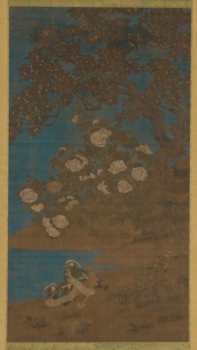 Mandarinænder og blomster, Ming- eller Qing-dynastiet, 1600-tallet. af Unbekannt