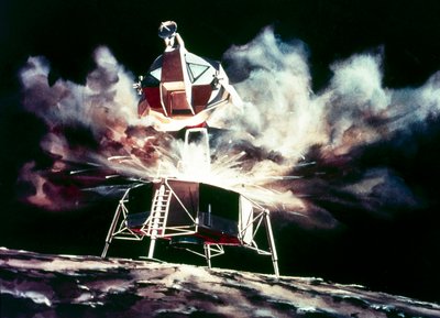 Bemandet rumflyvning, USA, Apollo, generel kunstners indtryk af månemodulet, der eksploderer fra månen af Unbekannt