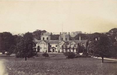 Herregård med to tårne set fra grunden, 1860