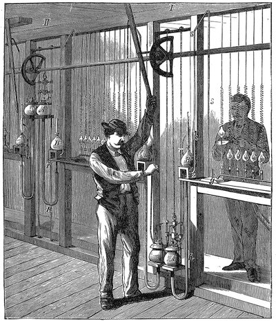 Fremstilling af elektriske pærer, c1883 1896 af Unbekannt