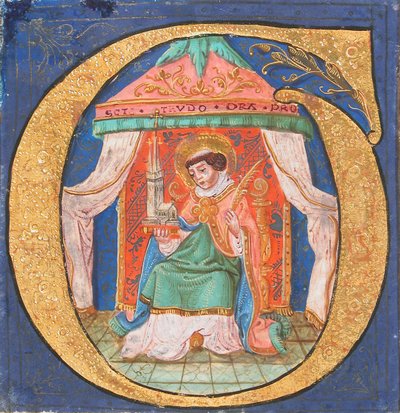 Manuskriptbelysning med Sankt Trudo Trond i et indledende O, fra en korbog, 1400-tallet. af Unbekannt