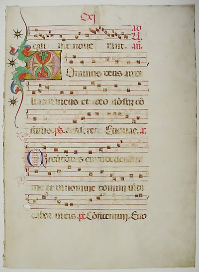 Manuskriptblad med initial D, fra et antifonarium, italiensk, 1400-tallet. af Unbekannt