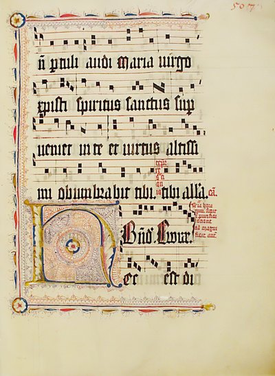 Manuskriptblad med initial H, fra et antifonarium, tysk, andet kvartal 1400-tallet. af Unbekannt