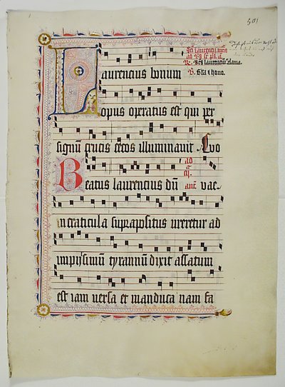 Manuskriptblad med initial L, fra et antifonarium, tysk, andet kvartal 1400-tallet. af Unbekannt