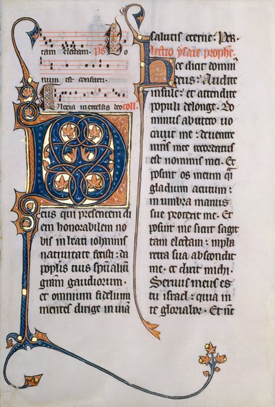 Manuskriptblad med initial M, fra et Missal, ca. 1290. af Unbekannt