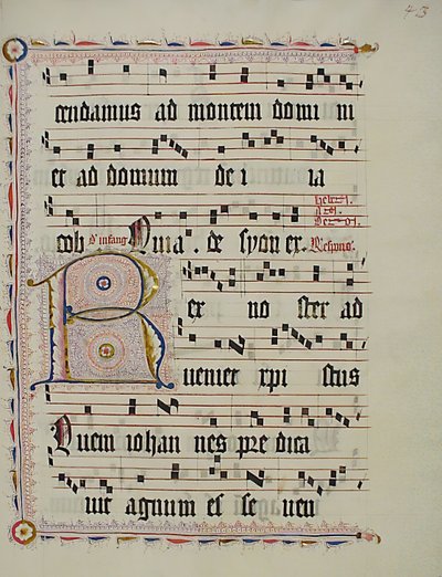 Manuskriptblad med initial R, fra et antifonarium, tysk, andet kvartal 1400-tallet. af Unbekannt
