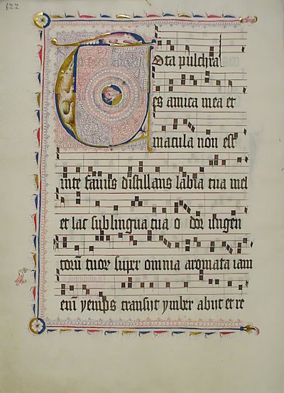 Manuskriptblad med initial T, fra et antifonarium, tysk, andet kvartal 1400-tallet. af Unbekannt