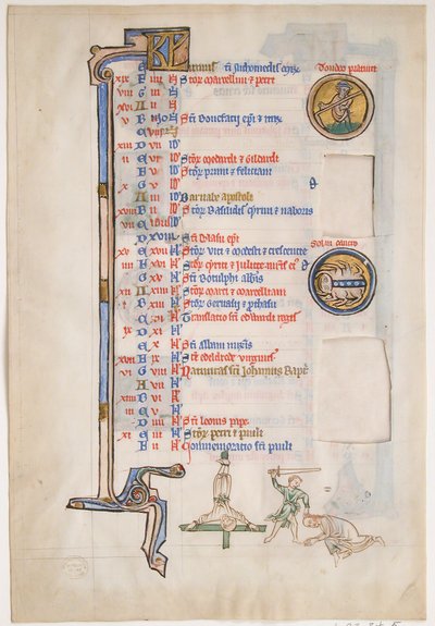 Manuskriptblad med junikalender, fra en kongelig psalter, britisk, 13. århundrede. af Unbekannt