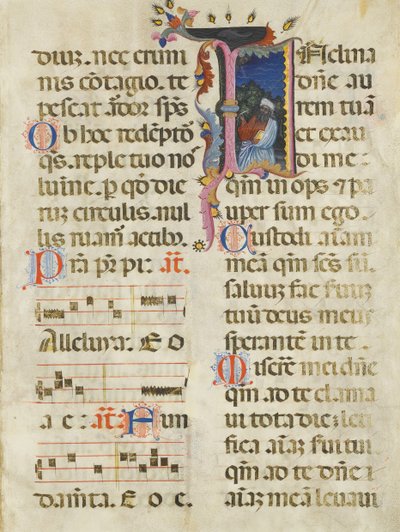 Manuskriptblad med kong David i en initial I, fra en psalter, begyndelsen af det 15. århundrede. af Unbekannt