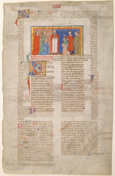 Manuskriptblad med ægteskabsscene, fra Decretals of Gregory IX, italiensk, ca. 1300. af Unbekannt
