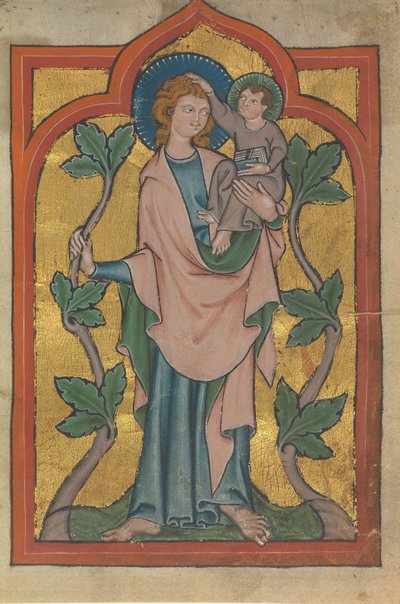 Manuskriptblad med den hellige Christopher, der bærer Kristus, tysk eller schweizisk, begyndelsen af det 14. århundrede. af Unbekannt