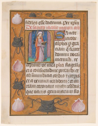 Manuskriptblad med Saint James the Greater, fra en timebog, ca. 1500. af Unbekannt