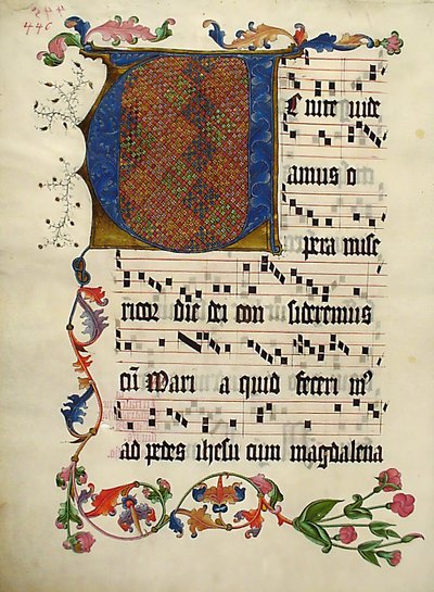 Manuskriptblad med initial V, fra et antifonarium, tysk, ca. 1425-50. af Unbekannt