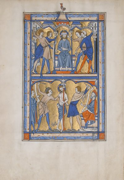 Manuskriptblad med Kristi hån og flagellering, fra en kongelig psalter, 1200-tallet. af Unbekannt