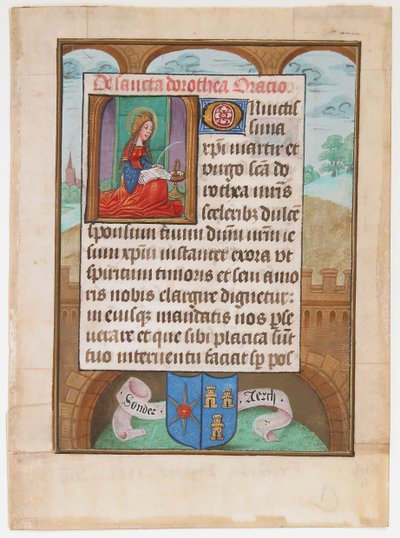 Manuskriptblad med Saint Dorothy, fra en timebog, ca. 1500. af Unbekannt