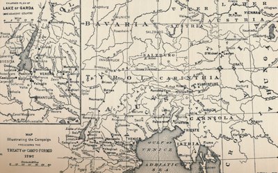 Kort, der illustrerer kampagnen forud for traktaten om Campo-Formio, 1797, 1896 af Unbekannt