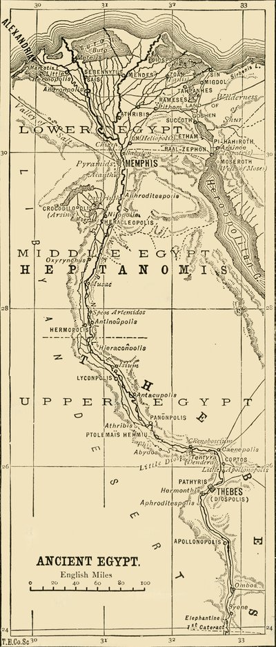 Kort over det gamle Egypten, 1890. af Unbekannt