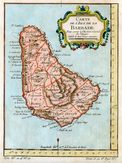 Kort over Barbados, c1758 af Unbekannt