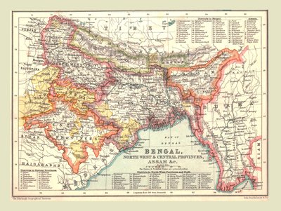 Kort over Bengalen, de nordvestlige og centrale provinser og Assam, 1902. af Unbekannt