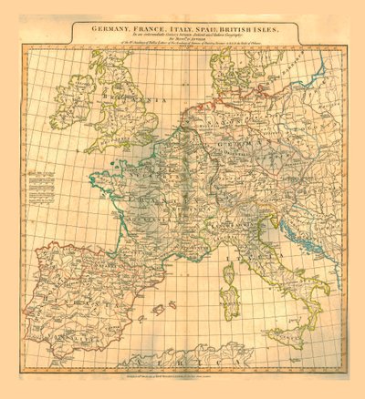 Kort over Europa, 1821. af Unbekannt