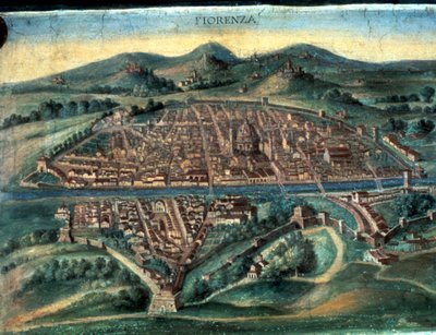 Kort over Firenze, 1400-tallet af Unbekannt