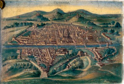 Kort over Firenze, 1400-tallet af Unbekannt