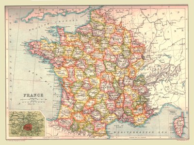 Kort over Frankrig, 1902. af Unbekannt
