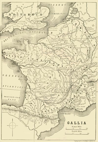 Kort over Gallien og en del af Storbritannien, 1890. af Unbekannt