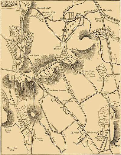 Kort over Hornsey og Neighborhood i 1819, c1876. af Unbekannt