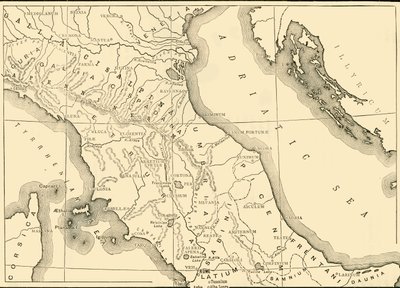 Kort over det nordlige og centrale Italien, 1890. af Unbekannt