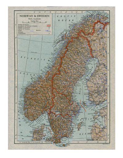Kort over Norge og Sverige, c1800-tallet af Unbekannt