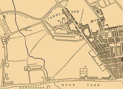 Kort over Paddington, i 1815, c1876. af Unbekannt