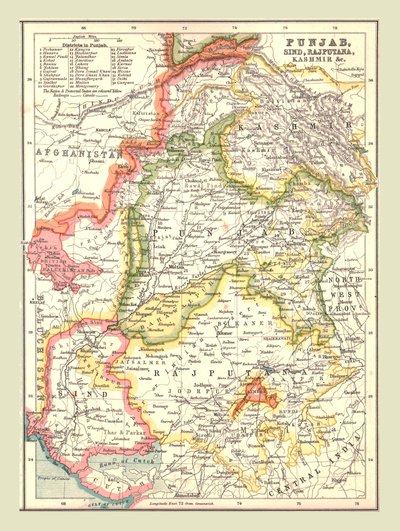 Kort over Punjab, Sind, Rajputana og Kashmir, 1902. af Unbekannt