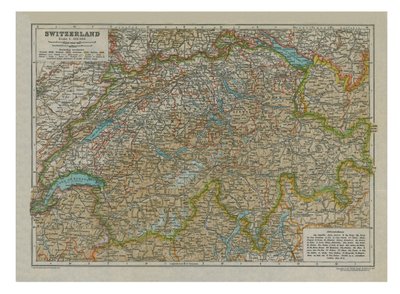 Kort over Schweiz af Unbekannt