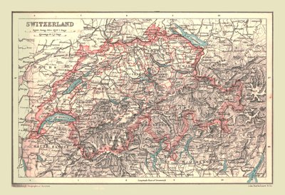 Kort over Schweiz, 1902. af Unbekannt