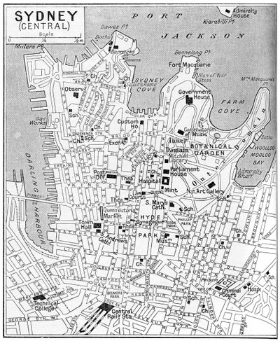Kort over det centrale Sydney, New South Wales, Australien, c1924 af Unbekannt