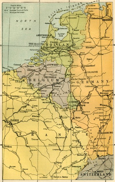 Kort over den belgiske grænse med forter, 1919. af Unbekannt
